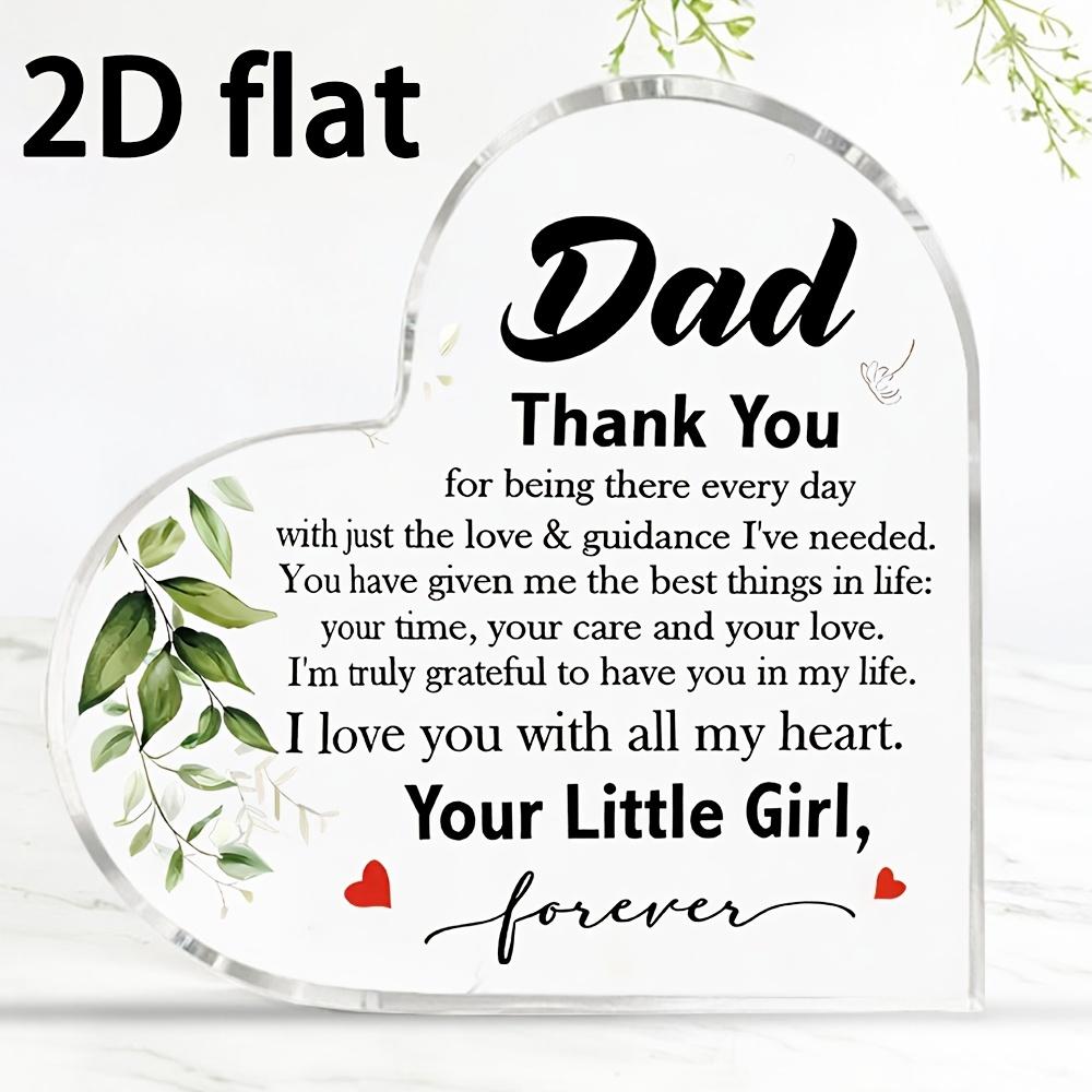 2D Flat Heart Acrylic Plaque, "Dad Thank You from Your Little Girl" Quote Green Leaves Design, Father'S Day/Birthday Gift from Daughter, Desk Decor Ke