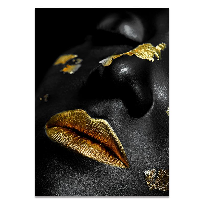 Frumoasă femeie neagră și aurie pictură pe pânză modă poster de artă africană Cuadros imprimare artă de perete pentru decorarea camerei de zi