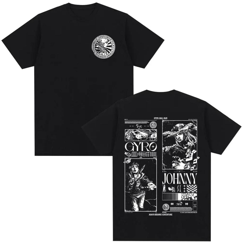 Camisetas de Anime Jojo's Bizarre Adventure STEEL BALL RUN Manga para Hombre y Mujer Casual Algodón Manga Corta Oversize Nuevo Top Streetwear