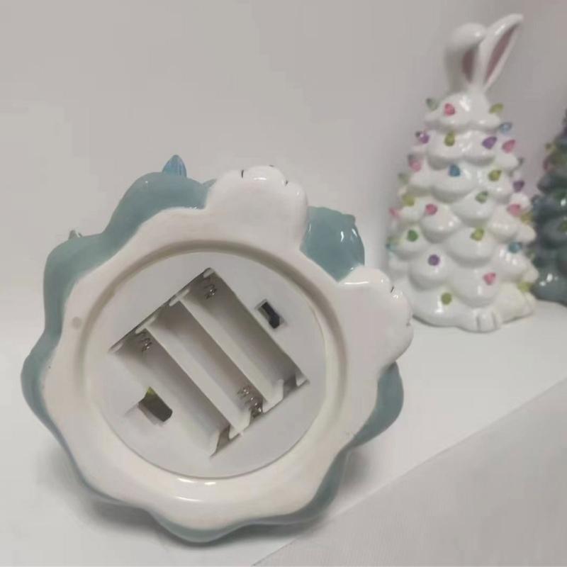 Easter Decoration White Pottery Rabbit Figurines Led Glowing Animal Ornament Rabbit Tree Crafts for Easter Party Decor