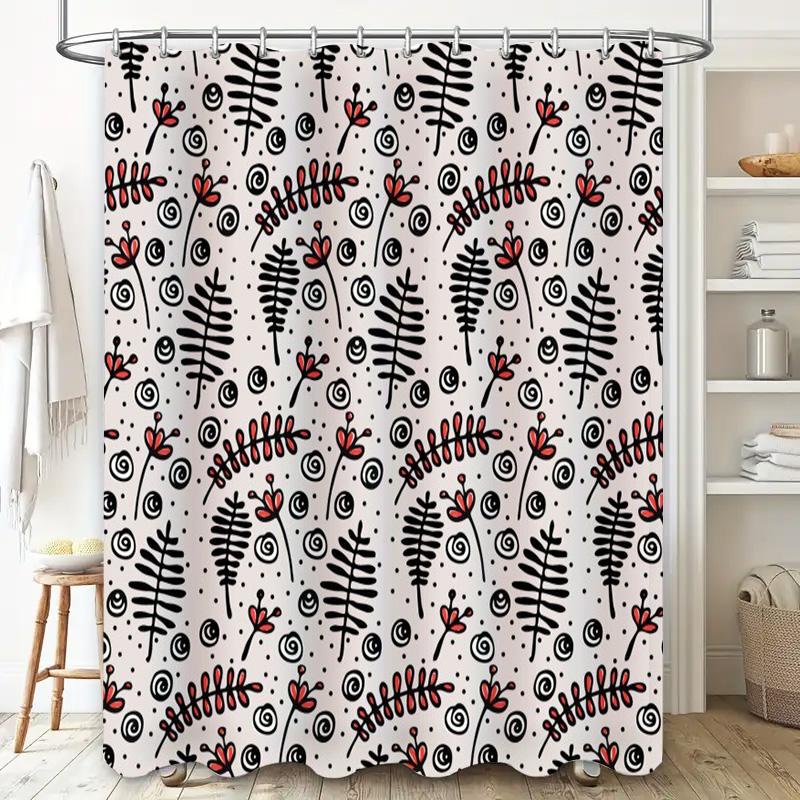 Black Red White Printed Shower Curtain Fabric Decorative Bath Room Waterproof Washable Decoration 180x243cm