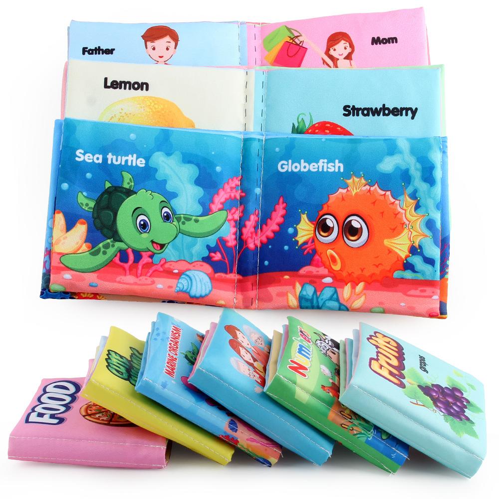 Resources Children'S Baby Cognitive Cloth Book Intellectual Toys Early Education Can'T Tear English Marine Animal Palm Book