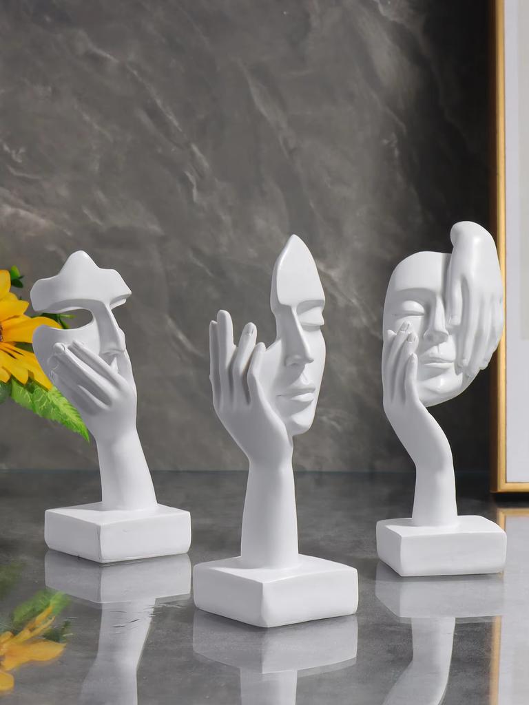 3PCS Mask Statues Resin Material Nordic Style Figurine Unique Artwork Suitable for Living Room Decoration