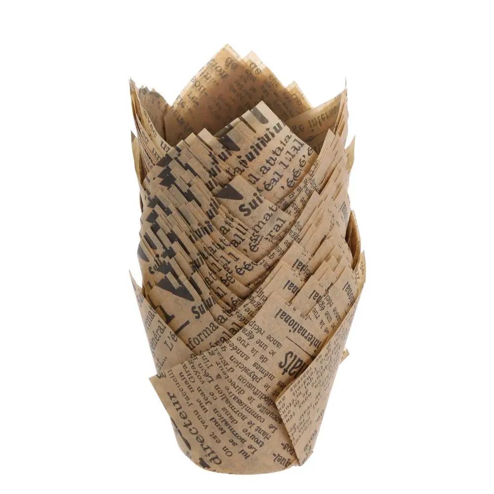 50 Stück Fettbeständige Kuchenpapierbecher Tablettbecher Cupcake-Förmchen Papier-Tulpen-Backförmchen Kuchen-Muffin-Becher Backzubehör Gebäckwerkzeuge