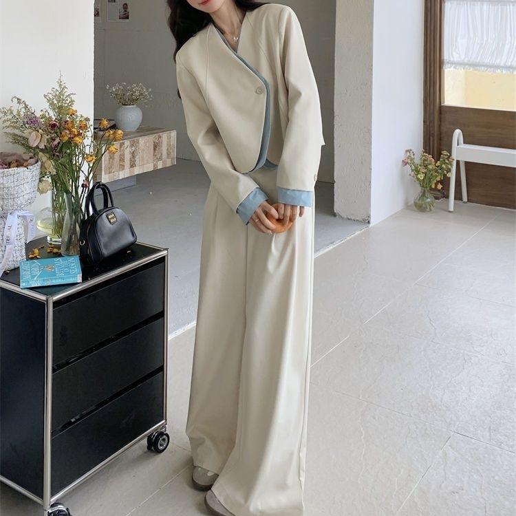 Fake two-piece suit wide-leg pants suit women s spring and autumn 2026 new two-piece suit Korean casual versatile ootd wear S