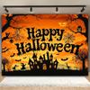 1 Halloween Happy Party Background Cloth - Horror Pumpkin  Bat  and Misty Forest Scene Party Banner