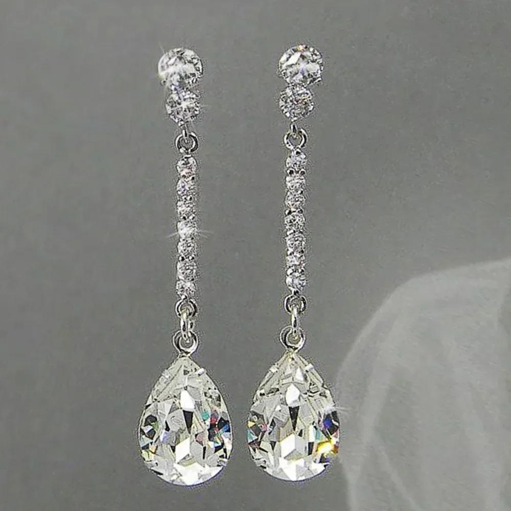 Luxury, High-End, Gorgeous Party, Water Droplet Zircon Earrings, Bride'S Wedding, Eternal And Dazzling Jewelry, Headwear
