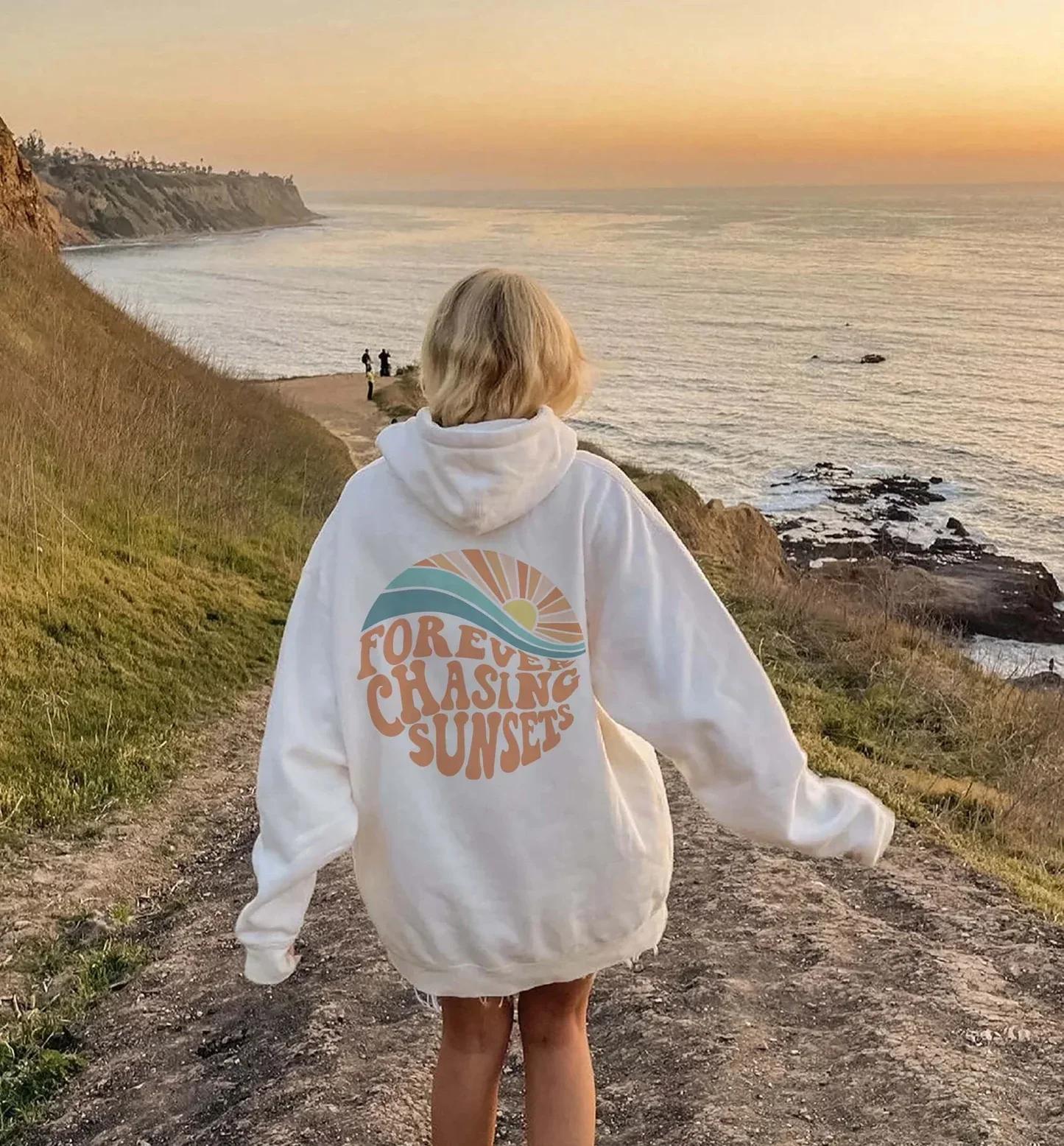 

Forever Chasing Sunsets Pattern Printing Womens Hoodie Long Sleeves Pocket Sweatshirts Warm Pullover Fashion Casual Clothes 3XL