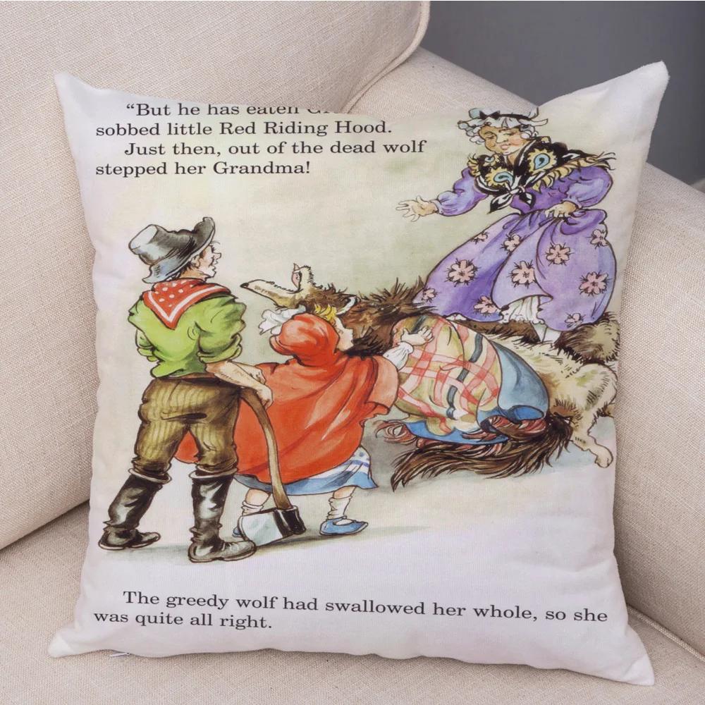 

Nordic style Little Red Riding Hood Pillowcase for Children Room Sofa Decor Cartoon Fairy Tale Cushion Cover Plush Pillow Case 12x12Inch