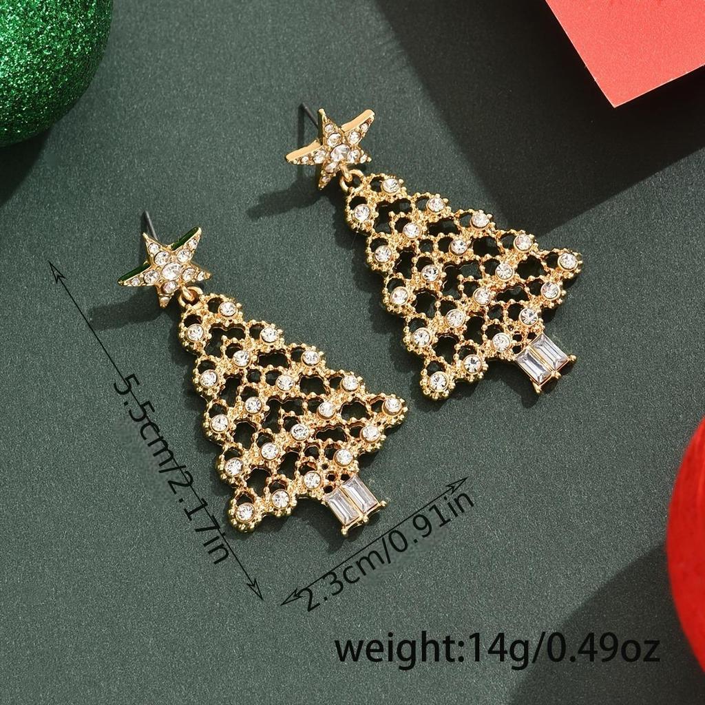 New Colorful Diamond Christmas Tree Earrings - Festive Personality Dangle Studs for Women