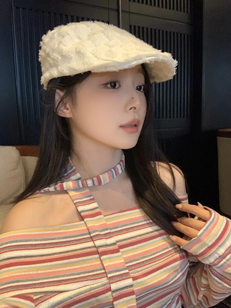 Sweet Sister Versatile Octagonal Hat Children Spring and Summer Thin Retro Rough Edge Y2k Simple Literary Beret