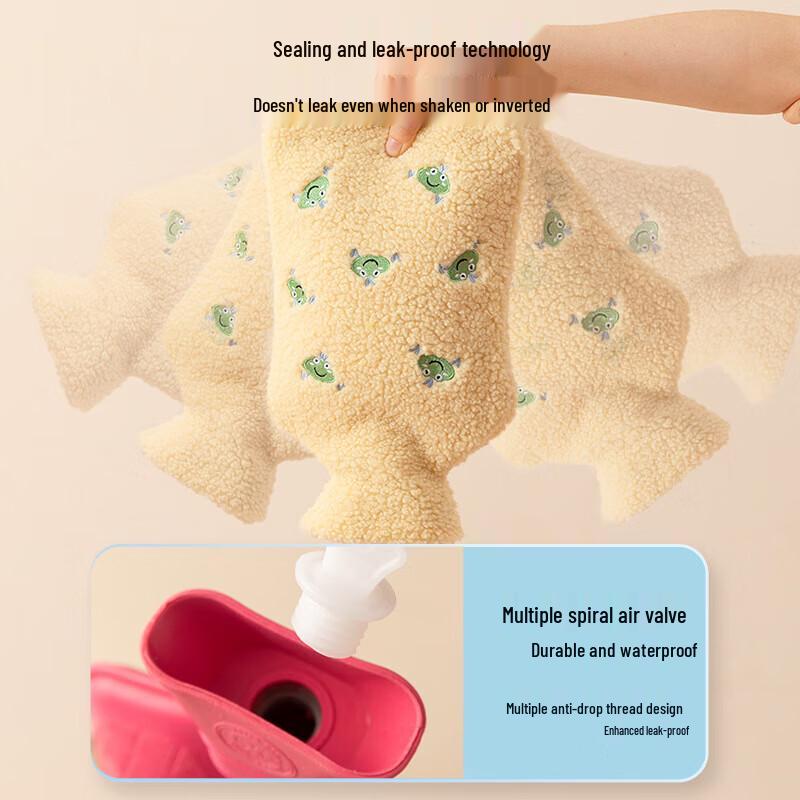 Lexue'er Anti-Explosion Hot Water Bottle with Embroidered Plush Cover