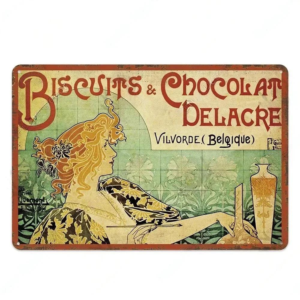 Panneau Métallique Chocolat et Bonbons Plaque en Étain Panneaux Métalliques Vintage Peinture sur Fer pour Espace Fête Restaurant Cuisine Boutique Mur Déco