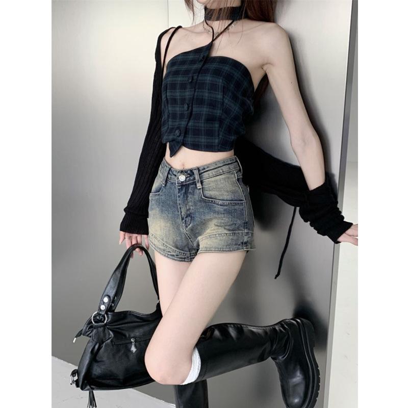 American Spicy Girl High-Waist Retro Denim Shorts - Women's Summer 2023 Slim Bodycon Hot Pants