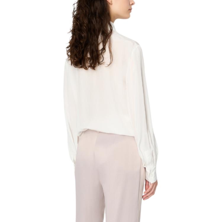 Armani Exchange SS24 Solid Color Polo Collar Single-Breasted Loose Long Sleeve Shirt Women shirts White 3DYC09-YNXZZ-1125