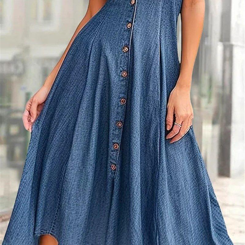 

Dress Summer Women Dresses for Woman Long Denim Jean 2024 Blue S