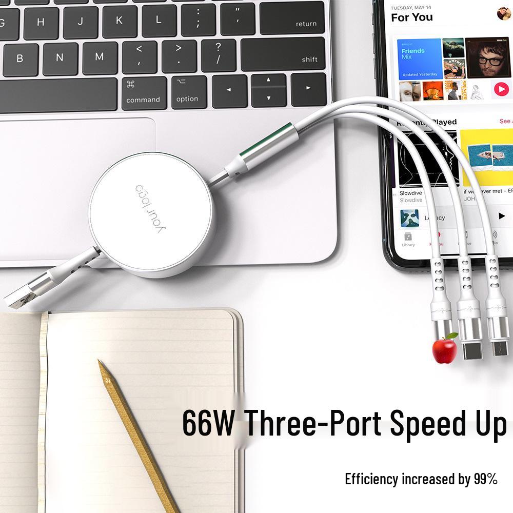 6A Retractable Multi-Device Super Fast Charging Cable with Three Connectors - Customizable Logo Option