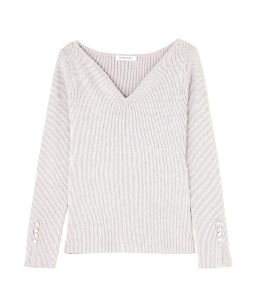 Natural Beauty Basic Light Gray Lamelli Ribbed Knit Sweater with a Nuanced Neck Women's