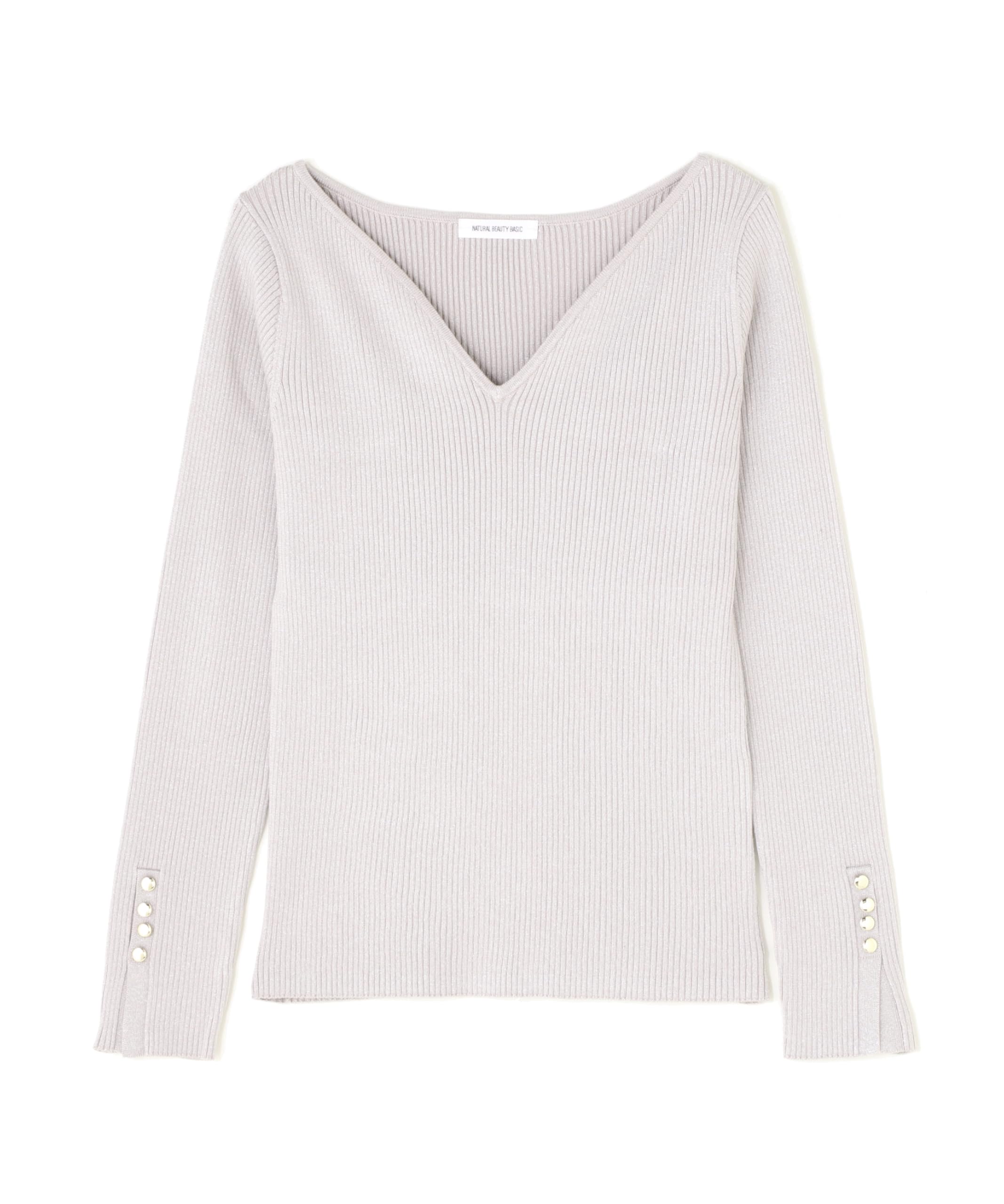 

Natural Beauty Basic Light Gray Lamelli Ribbed Knit Sweater with a Nuanced Neck Women s