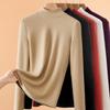 Wool Silk Mid-neck Bottoming Shirt Women's Velvet Autumn Clothes with Ankola Red Long-sleeved Thickened Thermal Top