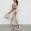 Nuevo Vestido Largo de Verano para Mujer con Estampado Floral, Hombros Descubiertos, Manga Corta, Estilo Temperamental