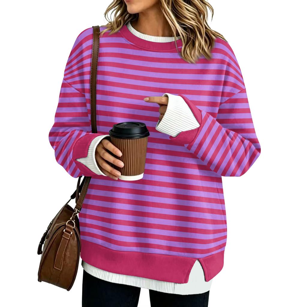 Damen Locker geschnittenes Langarm-Sweatshirt mit Streifen und Look