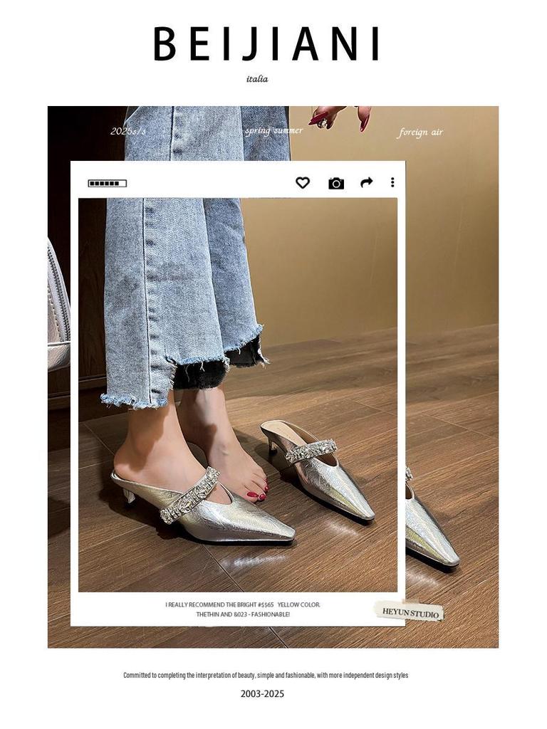 BEIJIANI Cyrkoniowe Szpiczaste Czółenka Damskie na Średnim Obcasie