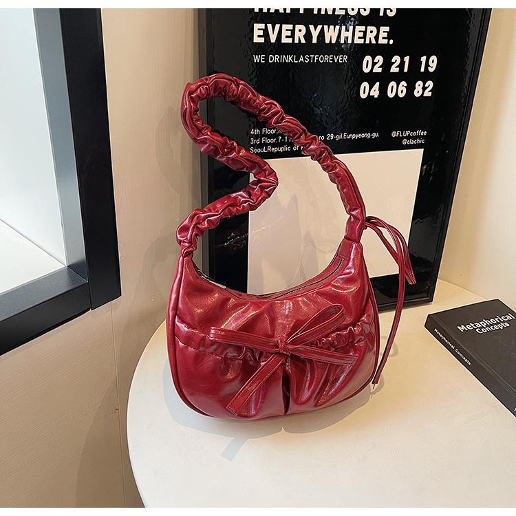 Versatile Casual Pleated Lace Drawstring Design Crossbody Shoulder Bag Underarm Bag Niche Lazy Wind Dumpling Bag