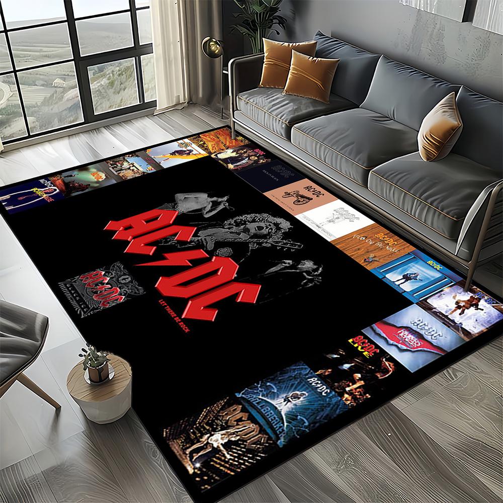 3D AC-DC Rock Band Cartoon Teppich Groß, Teppich für Wohnzimmer Schlafzimmer Sofa Fußmatte Dekoration, rutschfeste Bodenmatte für Kinder
