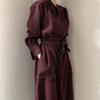 Single Breasted Women's Shirt Dresses Sashes New Stand Collar Casual Straight Dress Female