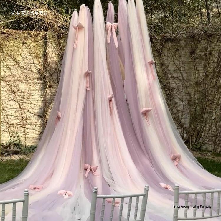 Мягкие тюлевые драпировки: Пудрово-фиолетовый и светло-желтый свадебный приветственный фон Sky Blue Tulle 2m Width 1.6m