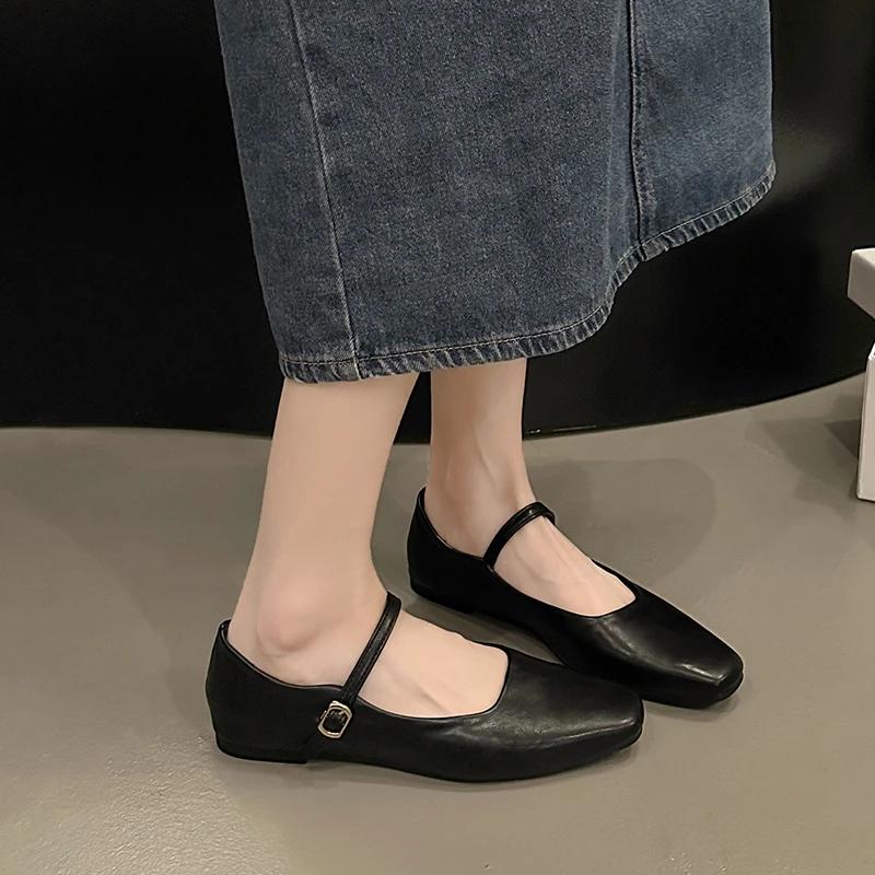 

Spring/Autumn New Square Toe Flat Bottom Elegant Fashionable Women s Shoes Shallow Mouth Breathable Comfortable Casual Loafers 36