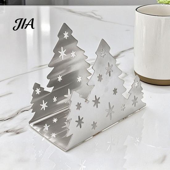 Holiday Dining Table Centerpiece Christmas Tree Napkin Holder, Stainless Steel Vertical Paper Towel Stand, Kitchen Accessories Decorative Dispenser