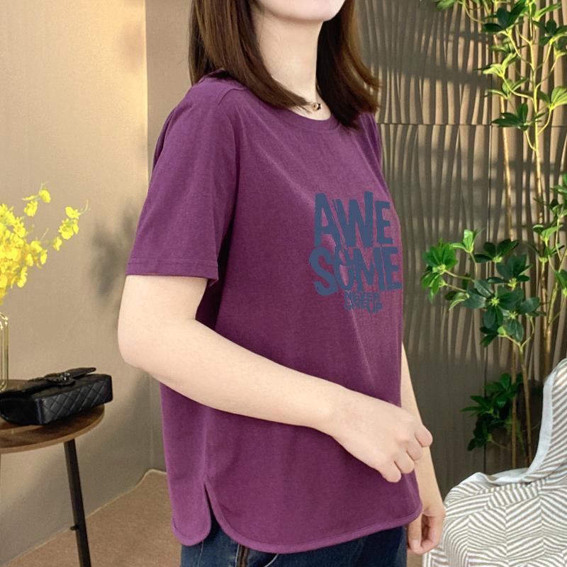 

2026 New Korean Style Women s Short Sleeve Letter Print T-Shirt - Loose Fit, Slimming, Belly Covering, Versatile Summer Top 2XL
