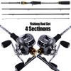4 Sections Fishing Rod Combo Casting Fishing Reel Shield Ball Smooth Magnetic Brakes for Freshwater