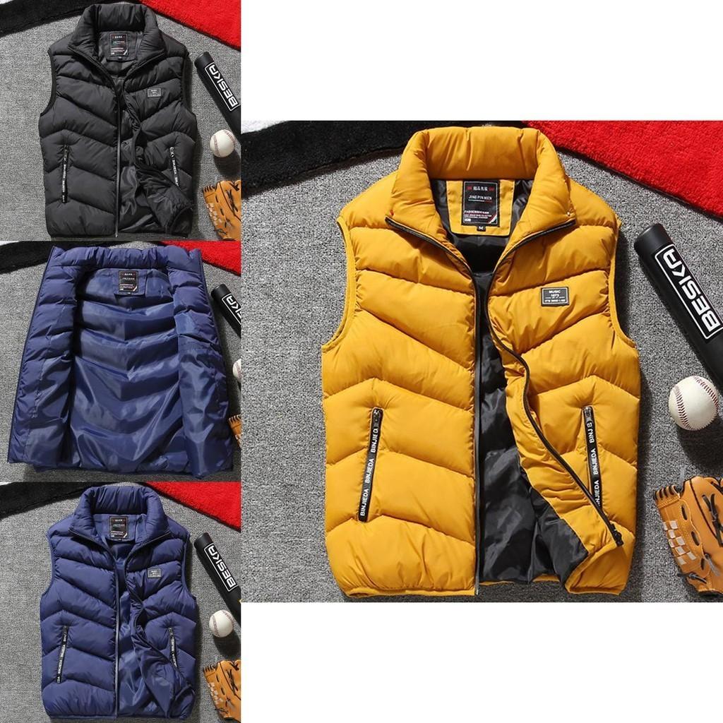 Mens Winter Warm Padded Sleeveless Puffer Jacket With Stand Collar And Zipper Closure