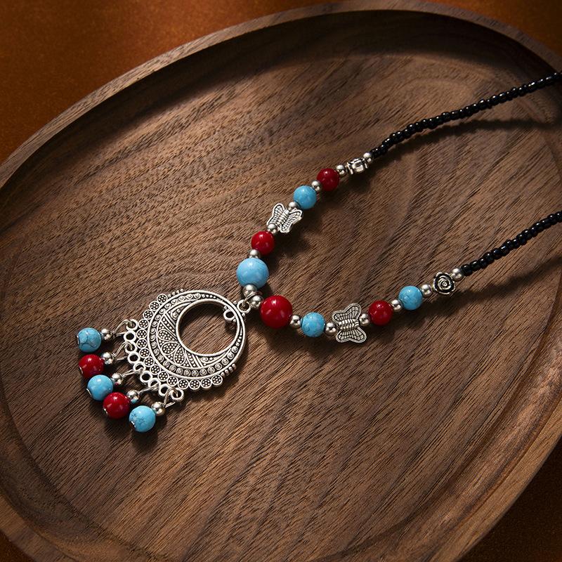 Turkey Bohemian Black Blue Stone Ethnic Coin Tassel Necklace Headdress Gypsy Boho Beach Choker Bib Head Chain For Women Partyd