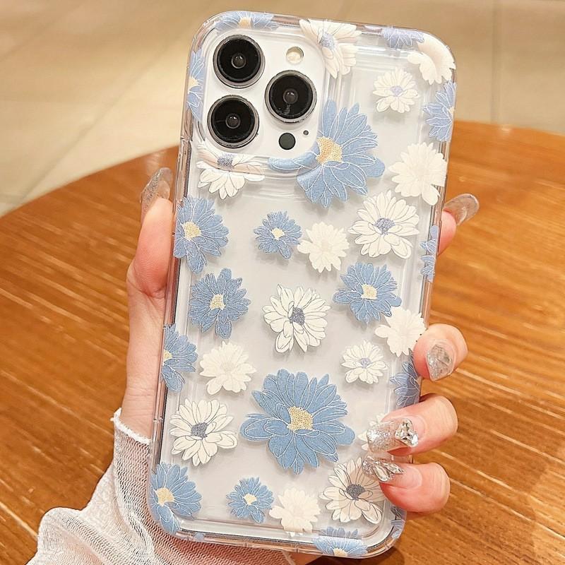 Blue and white flower for apple 16/15/14/13/12promax shock absorber airbag mobile phone case iphone11 soft 78