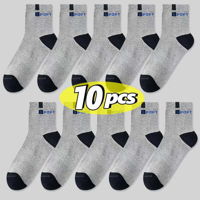 5pairs Cotton Sock Men Sport Breathable Soft Letter Fashion Sneakers High Elastic Middle Tube Stocking Towel Sox Summer Running