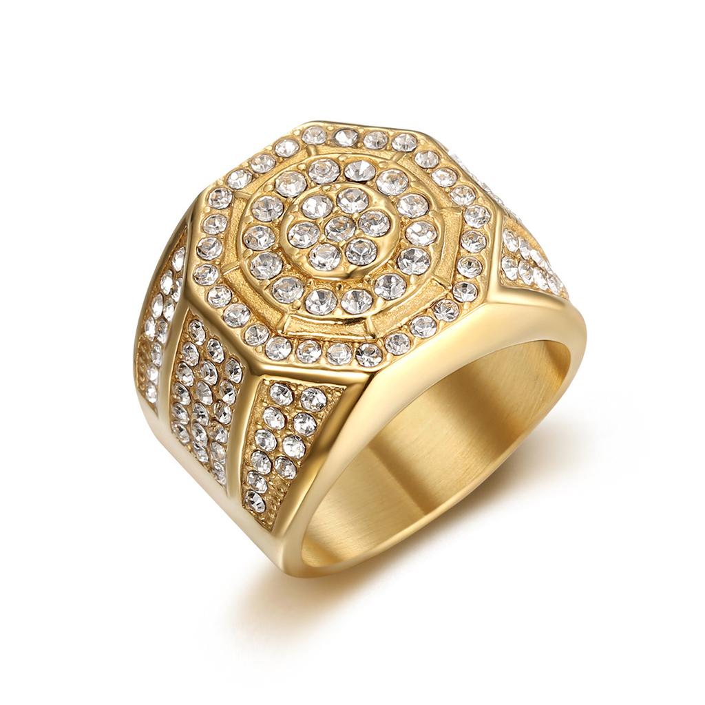 Ring luxury men's ring elegant diamond-studded hip-hop steel titanium octagonal diamond ring