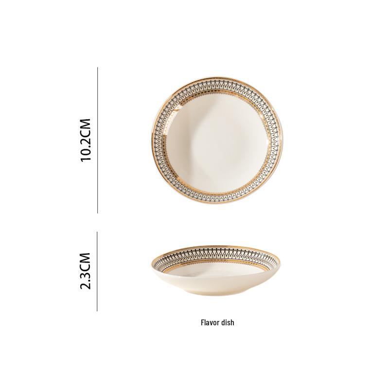 European Style Gold Rim Ceramic Dinnerware Set - Includes Large Bowls, Soup Bowls, Plates, and Rice Bowls for New Year Celebrations.