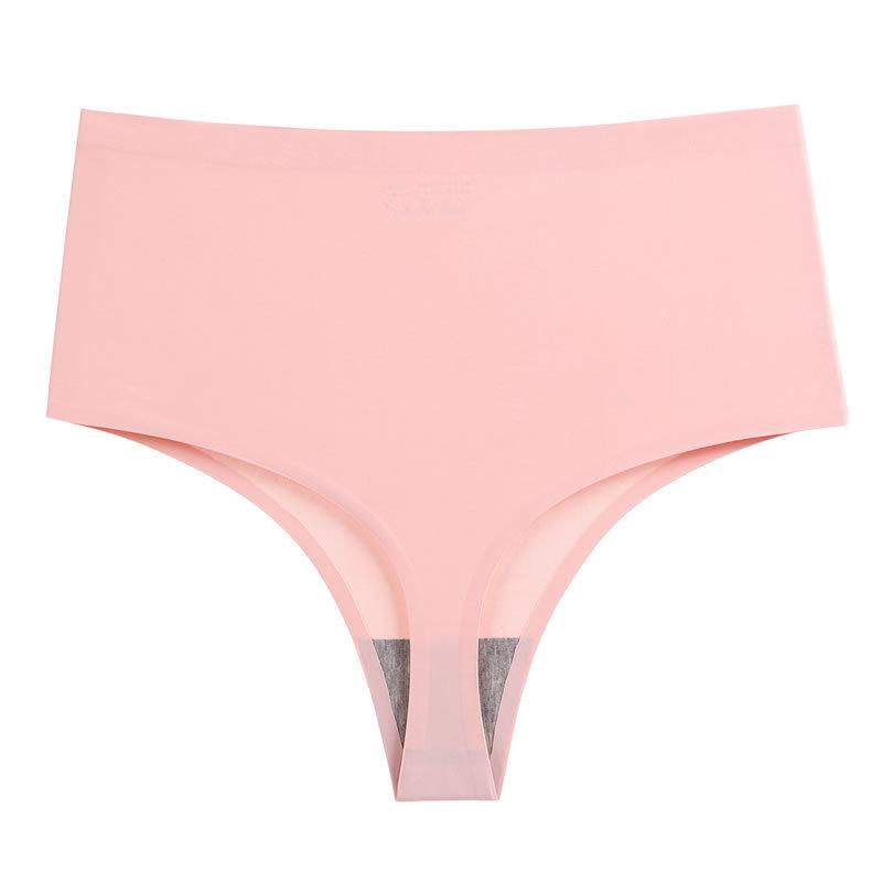 European & American Women's High-Waisted Seamless Ice Silk Thong - Invisible Sports Fitness Underwear