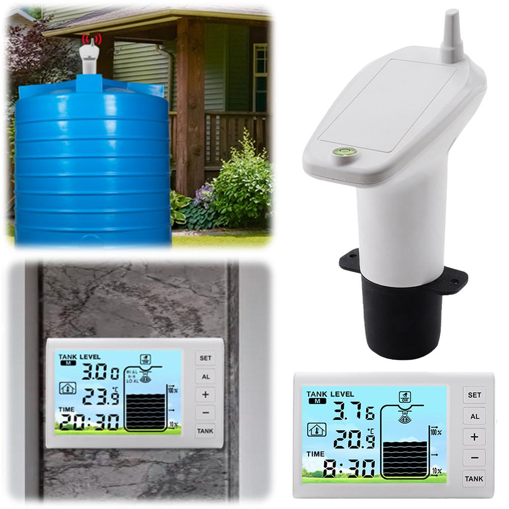 Ultrasonic Water Tank Liquid Level Meter Temperature Sensor Time Display W/ Alarm Ultrasonic Tank Liquid Depth Level Meter