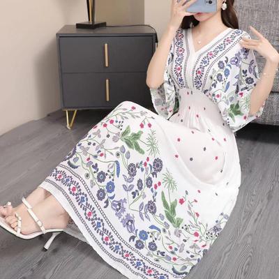 Abito Estivo Bohemien Floreale Moda Donna Maxi Lungo Spiaggia Vacanza Viaggio Vestiti Indiani Vestidos Vintage Casual