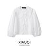 Fashion Style Women's Summer New White Round Neck 3/4 Sleeve Loose Short Poplin Shirt 3090654 250