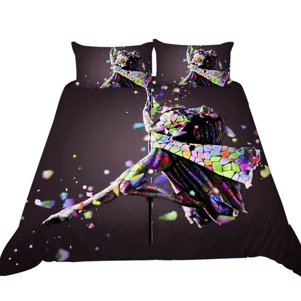 Set de lenjerie de pat de lux cu model de dans 3D, husă de pilota și față de pernă, lenjerie de pat confortabilă, lavabilă, pentru dormitor.