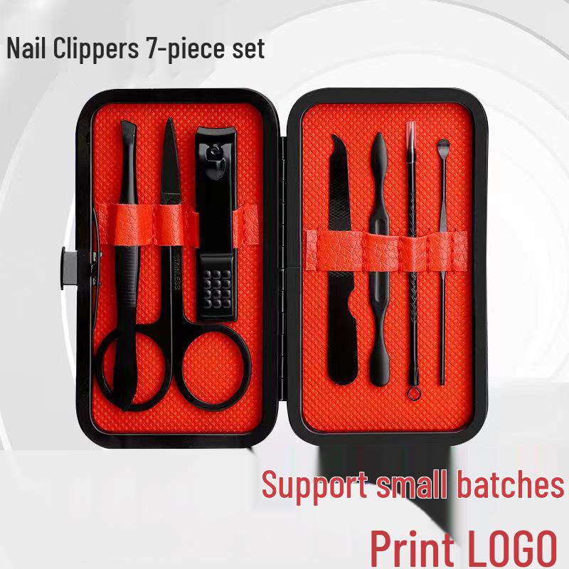 Stainless Steel Nail Clippers Set: Portable Mani-Pedi Tools with Ear Pick, Pedicure Knife, Oblique Clippers, and Dead Skin Scissors.