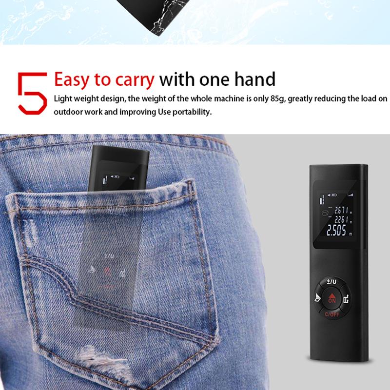 Handheld Multifunctional 40M/60M LCD Digital Laser Rangefinder Mini USB Charging Laser Distance Meter for Interior Decoration