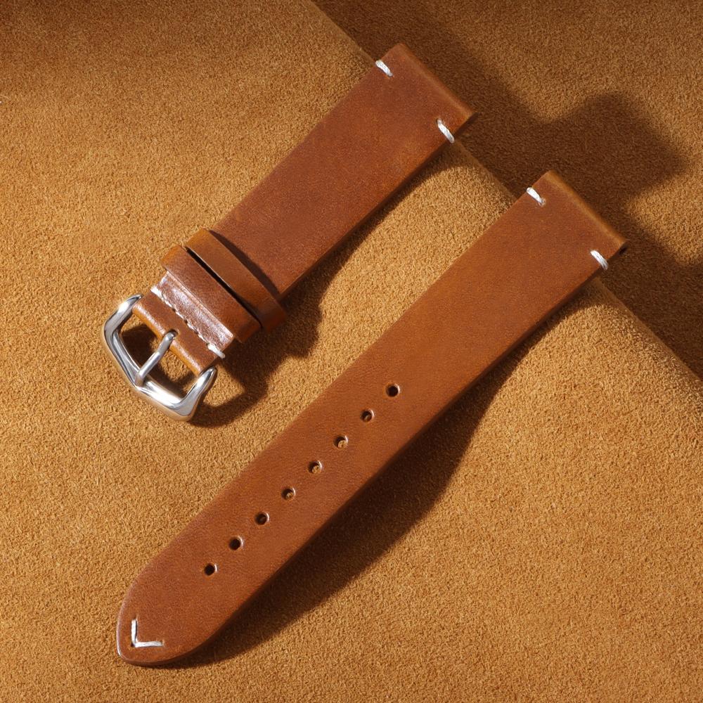 Handmade Stitching Cowhide Strap for Omega Bracelet Vintage Oil Wax Leather Watch Band 18/19/20/21/22/24mm for Seiko Wristband
