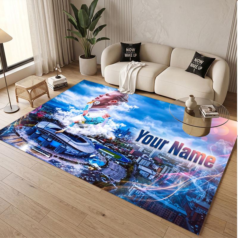 Custom Rug Erling Haaland Pattern Print Name Text Soft Non‑Slip Floor Carpet for Home Indoor Decoration